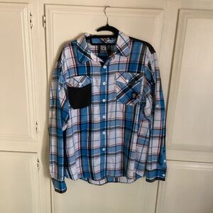Enyce White Blue Black Plaid Button Up Y2K Shirt Men's Large